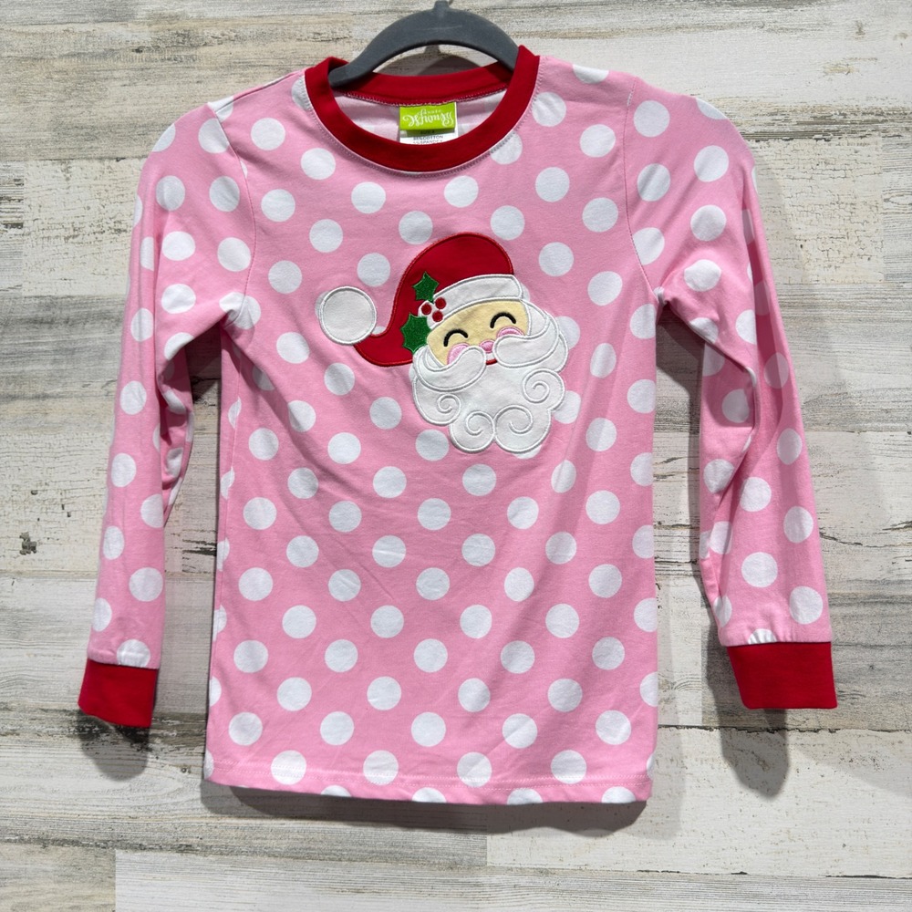 Classic Whimsy‎ Shirt Girls 8 Pink Polka Dot Santa Applique Holiday EUC